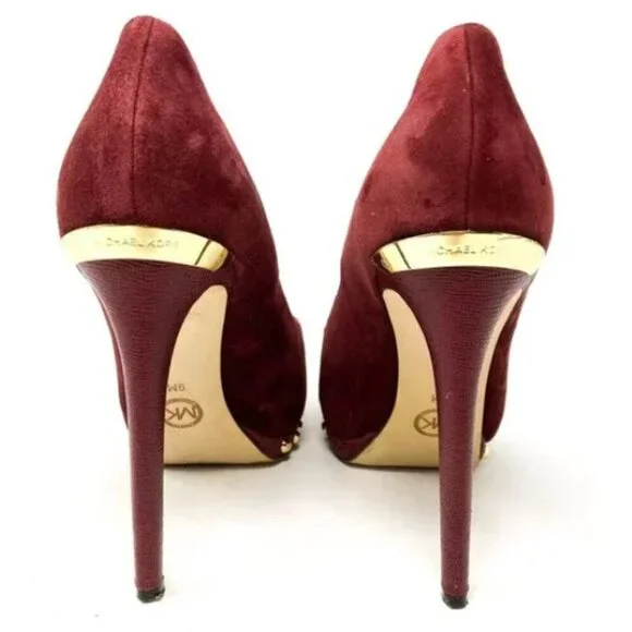 MICHAEL Michael Kors Maroon Suede Gold Stud Almond-Toe Pumps - Size 9 - Picture 4 of 8